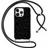 Foonary Cover con Cordino per Apple iPhone 14 Pro Max 6,7, Custodia con Laccio Collana Tracolla Aesthetic Disegni Antiurto Necklace Regolabile Protettiva Corda Case per iPhone 14 Pro Max, Nero Fiori