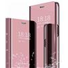 TingYR Cover per Samsung Galaxy A32 5G Custodia, Custodia Flip Traslucido Clear View Specchio Standing Cover, [Funzione Staffa] [Anti Graffio], Case Cover per Samsung Galaxy A32 5G.（Oro Rosa）