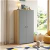 [en.casa] Armadio Cameretta Effetto Rovere/Grigio 123x60x40cm | Guardaroba a 2 Ante Barra Asta Appendiabiti Scomparto Vano Contenitore Ripiano a Misura di Bambini Camera da Letto