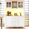 Huayz Armadio a buffet, alto da cucina, con piano di lavoro, con ante in vetro e illuminazione a LED, 4 ante e 3 cassetti, per cucina, sala da pranzo, 120 x 40 x 179 cm