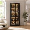 PREMTURE Vetrina in vetro nero, 80 x 38 x 200 cm, in vetro temperato, con illuminazione a LED e 5 ripiani, credenza con ante in vetro, ideale per cucina e soggiorno