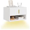 SoBuy comodino sospeso con luce LED a sensore, 40x30x26cm | Cassetto montabile sopra/sotto, Mensole da muro con fronte ondulato del cassetto, maniglia dorata, PB+MDF, FBT176-E-W