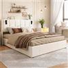 Fofetbfo Letto imbottito da 160 x 200 cm con testiera a LED, letto matrimoniale con contenitore idraulico, letto portaoggetti con contenitore e rete a doghe, letto per ragazzi e adulti, letto