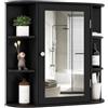 GIANTEX Armadietto Bagno a Parete, Mobiletto Pensile in Legno con Ante di Specchio, 6 Scomparti Laterali e 4 Ripiani di Stoccaggio, 3 Colori Disponibili, 65x17x64cm (Nero)