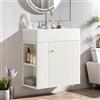 YLSZHY Mobile da bagno sospeso da 55 cm, con lavello in ceramica, moderno mobile da parete con anta scanalata e ripiano aperto, per casa, bagno, piccolo spazio, senza rubinetto (bianco)