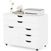 RELAX4LIFE Cassettiera Scrivania Mobile con 5 Cassetti e Anta, 100 kg Portata Massima, Ruote Girevoli con Blocco, 79x40x65 cm, per Ufficio e Casa (BIANCO)