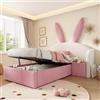 Kebnor Letto imbottito in velluto, testiera con orecchie di coniglio e comodino, letto di design per ragazzi (senza materasso), beige e rosa, 90 x 190 cm