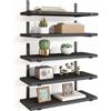 BAKAJI Set 5 Mensole da Parete in Legno con Staffe in Metallo, Scaffali da Muro Resistenti, Organizer Salvaspazio Design Minimal con Accessori di Montaggio, 40 x 12 x 1,5 cm (Nero)