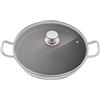 HPDTZ Padella in acciaio inox Wok con coperchio in vetro per fornelli a induzione, rivestimento antiaderente, diametro 36 cm, per 3-4 persone, veloce