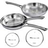 ROVSUN Set di Padelle in Acciaio Inox Triplo Strato, Pentole e Padelle Induzione Senza PFOA e PTFE, Stainless Steel Pan per Gas, Forno e Piastra a Induzione (5 Pezzi)