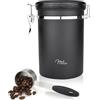 Milu barattolo caffe | 500g, 700g | Contenitore ermetico caffe con Cucchiaio, Caffè ermetico acciaio Inox, Contenitore caffè per grani macinato (Nero, 700g)