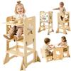 VEVOR Set Tavolo e Sedia Montessori per Svezzamento, Seggiolone Multifunzioni 6 in 1, con Lavagna e Vassoio per la Pappa, Materiale Legno, per Bagno e Bancone Cucina Apprendimento Bambini in Crescita