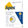 Fellowes 6003201 Pouches per plastificazione Apex Light Duty formato A4, spessore sottile, Finitura lucida, ideali per avvisi e foto, confezione da 100 fogli