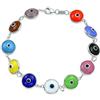 Bling Jewelry Protection Good Luck Amulet Turkish Translucent Glass Bead Evil Eye Bracelet For Women Teen Gold Plated .925 Sterling Silver Red Yellow Orange Blue Green White Pink Black Multicolor 7-7.5 Inch