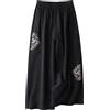 ThiCc Pantaloni da donna ricamati in cotone e lino, stile vintage cinese, etnico, elastico in vita, pantaloni a gamba larga, pantaloni estivi larghi e fluidi per abbigliamento casual quotidiano, Nero , 3XL