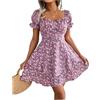 HNULGVI Vestito Maniche Corte Abito da Donna Vintage Casual a Trapezio, Elegante Abito da Festa Floreale, Manica Corta, Scollo Quadrato, Abiti Eleganti, Estate(B3124H,M)