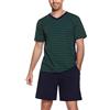 Bresdk Pigiama Uomo Estivo Cotone Scollo V a Righe con Shorts | Set da riposo con top morbido a manica corta e fondo corto abbinato, fresco per notti calde estive, viaggio e casa
