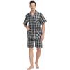 GLOBAL Pigiama Uomo Estivo Cotone Pigiami Maniche Corte Pigiami Due Pezzi Classici a Quadri,Nero,M