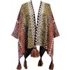 ThiCc Poncho da donna con frange, stile vintage, pashmina, aperto sul davanti, lavorato a maglia, cardigan kimono con nappa, stile messicano, hippie, morbido maglione lavorato all'uncinetto, coperta