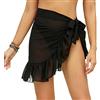 TOEECY Sarong Pareo Mare Donna Mezzo Beach Wrap Sarong Chiffon Abito Corto Stampa da Spiaggia Coprire Gonne Avvolgenti del Costume da Bagno Estate Bikini Cover Up per Vacanza(Nero)