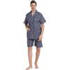 GLOBAL Pigiama Uomo Estivo Cotone Pigiami Maniche Corte Pigiami Due Pezzi Classici a Quadri,Nero,L