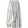 ThiCc Pantaloncini da donna ricamati in cotone e lino - Stile etnico vintage cinese, con elastico in vita, a gamba larga, estivi, larghi e fluidi, per l'uso quotidiano casual, Beige, L