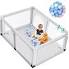 COSTWAY Box per Bambini 190 x 120 cm, Recinto Neonati con 50 palline, Centro Attività Portatile Pieghevole, Rete Traspirante, per Bambini 0-3 Anni (Grigio)