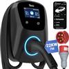 Tera EV Caricabatterie con Smart App 32A Tipo 2 11KW o 22kW 400V CE e TUV Wallbox Cavo di Ricarica 7 Metri Staffa Caricabatterie Controllo Applicazione&Spina trifase CEE - Nero W01