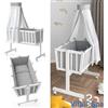 VitaliSpa Culla a dondolo Culla del bambino legno Set letto Noah Bianco Grigio Vicco