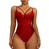 Buitifo Donna Sexy Lingerie Babydoll Body Senza Ferretto Un Pezzo Lingerie Sleepwear Trasparente Camicia da Notte Teddy Scollo a V Biancheria Intima（Red,S