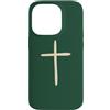 Tiny Meaning Studio Custodia per iPhone 14 Pro Fede minimalista disegnata a mano della croce cristiana verde della foresta