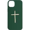 Tiny Meaning Studio Custodia per iPhone 14 Plus Fede minimalista disegnata a mano della croce cristiana verde della foresta