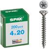 Spax, Viti a testa svasata T-STAR plus, filettatura totale A2, 4 x 20 mm, 200 pz.