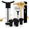 Joeji's Kitchen Pompa Per Vuoto Vino Acciaio Con 4 Tappi - Pompa Salvavino Tappo Per Vuoto in Silicone Pompa Per Bottiglie Di Vino Rallenta L'ossidazione E Chiude Le Bottiglie