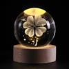 Litinliv Sfera di Cristallo 3D con Base in Legno LED, Lampada Notturna Quadrifoglio Portafortuna da Regalare, Regali per la Casa e Compleanno, Soprammobile Decorativo