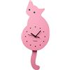Fisura - Orologio da parete a forma di gatto con coda. Orologio da parete originale. Orologio silenzioso senzaa ticchettio 46 x 8 centimetri. Legno e ABS. 1 batteria AA (non inclusa) (Rosa)