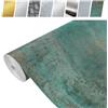 DecoMeister Pellicola Adesiva per Mobili 45x100 cm - Carta Adesiva Effetto Metallico per Rinnovare Porte, Tavoli e Scaffali - Pellicola Decorativa Lavabile in PVC - Rame ossidato verde