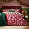 furn. Feline Festivity Set Copripiumino (Purrgundy - Singolo) | Reversibile Gattino Natalizio Festivo Nastro Fiocco Retro A Righe Policotone Biancheria Da Letto Facile Da Curare