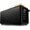MEDION Tostapane 4 fette con supporto panini (7 livelli, 5 programmi, 1.450 W, 2 fessure lunghe, scongelamento, riscaldamento, acciaio inox opaco, MD12103) nero
