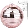 oversevenls Palla da Discoteca 20 cm con Catena e Gancio - Sfera da Discoteca Specchiata Mirror Ball per Feste, DJ, Club ed Eventi, Rosa pallido