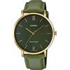 Casio Orologio da uomo in pelle verde MTP-VT01GL-3BUDF, Verde, cinturino