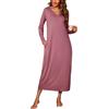 Leversic Camicia da Notte Donna Manica Lunga Camice da Notte Cotone Vestito da Notte Invernale con Tasche Pigiama Tinta Unita Nero L