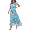 Vhersily 2025 - Vestitino Estivo Donna Lungo, Floreale Abito in Chiffon Casual Elegante Maniche Corte Vestito Scollo a V, Streetwear, Damigella D'Onore, Da Cocktail, Da Sposa, Vestiti Primaverile