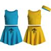 Essenclo Flowy Girls Butterfly Shorts Skirts w/Pockets & Athletic Sleeveless Tank Tops, Dance Tennis Cheer Running (5pc Set) - E2106 - Set-10-13-14