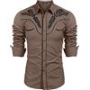 Coofandy Camicia da Uomo a Maniche Lunghe Slim Fit Ricami Cowboy Casual Button Down Camicia, Khaki (Pattern1), XS