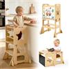 VEVOR Set Tavolo e Sedia Montessori per Svezzamento, Torre di Apprendimento con Lavagna, Multifunzioni 4 in 1, in Legno, per Bagno e Bancone Cucina Divertimento Attività Bambini in Fase di Crescita
