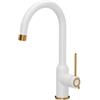 Quadron Rubinetto da cucina QUADRON INGRID Q LINE SteelQ, miscelatore 360°, rubinetto da cucina in acciaio inox, funzione QFix, bianco, altezza: 34 cm, rubinetto da cucina, testa: ceramica, finitura rame PVD