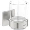 GROHE QUICKFIX Start Cube, bicchiere in vetro con supporto, Installazione a vite o con colla, Super Steel, 41097DC0