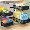 Kitstorack Organizer Sottolavello Cucina - 2 Livelli in Metallo con Cassetto Scorrevole e Altezza Regolabile - Organizzatore Multiuso per Ambiente Domestico (Nero)
