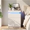 TUKAILAi Comodino Camera con LED 45 * 35 * 67cm, Comodino Moderno con 3 Cassetti e Portaoggetti con Patta Superiore, Tavolino in Legno MDF per Camera da Letto Soggiorno Studio (Bianco)